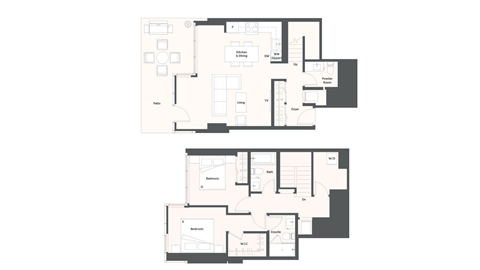 Floor plan for 2 beds, 2 baths, 1211 sqft